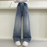 Girls Jeans 2025 Spring Autumn New Fashion Star Pattern Casual Denim Pants School Kids Trendy Teenage Children's Trousers 5-14T