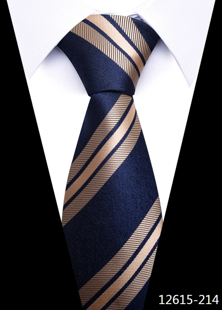Newest Style 8 cm Necktie Man Blue Golden Striped Wedding Accessories Performance Tie Men Necktie Gravatas Fit Business