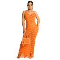 Sexy 2022 New Crochet knitted Wave tassel Beach Maxi dress Women Swimsuit Cover Up