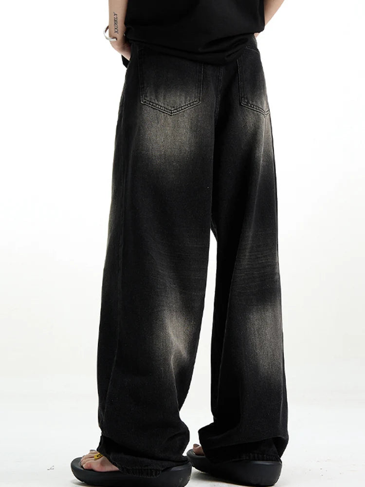 Male Classic America Hip Hop Rap Jeans Wide Leg Youth Popular Jeans Men Straight Leg Retro Loose Trousers Oversized Denim Pants