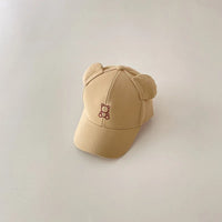 Korean Cute Baby Hat With Ears Cartoon Bear Embroidery Cotton Baseball Cap For Boys Girls Spring Summer Adjustable Kids Sun Hats