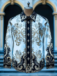 New light luxury palace style iris flower shirt 3D printed men's long sleeved shirt single breasted slim fit top