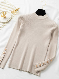 casual autumn winter women thick sweater pullovers long sleeve button o-neck chic Sweater Female Slim knit top soft jumper tops