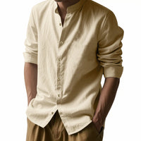 Mens Casual Long Sleeve Cotton Shirts Buttons Down Solid Plain Sleeve Summer Beach Shirts Lightweight Streetwear