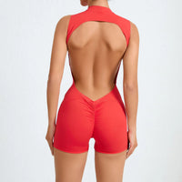 Women Sexy V Back Scrunch Sports Jumpsuit Women Gym Bodysuits Backless Workout One-Piece Suit Sportswear Fitness Short Rompers