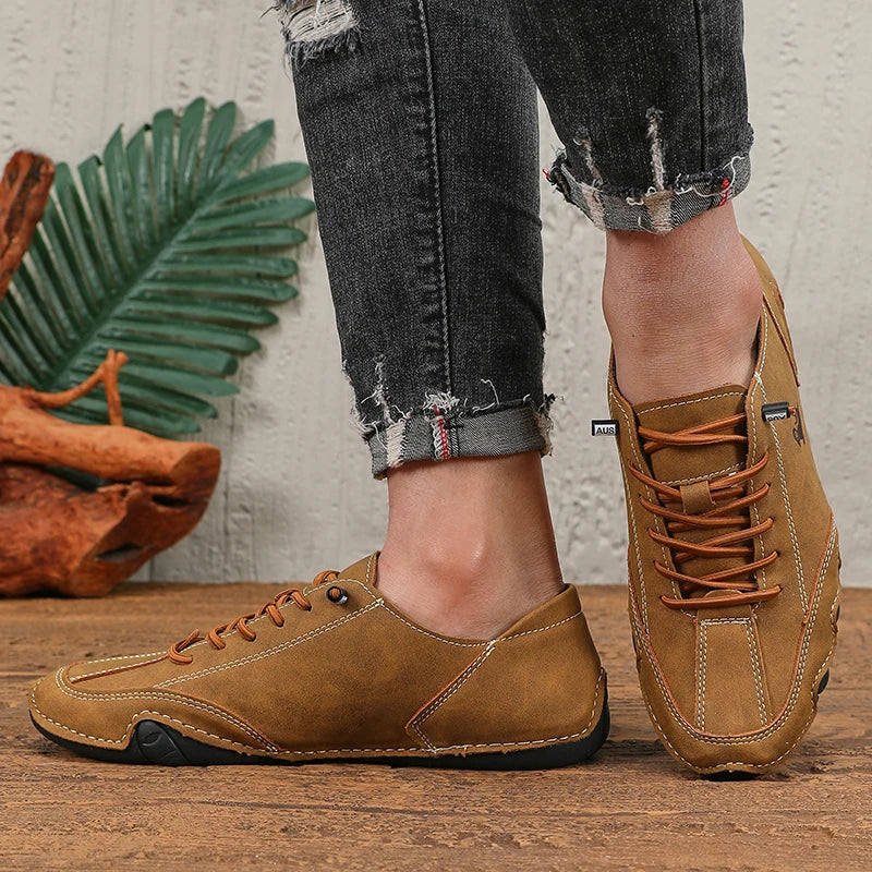 Spring Men Low Cut Leather Sneaker Soft Soled Loafers Anti Slip Flat Bottom Casual Shoes Large Size Zapatillas Para Hombre 2025