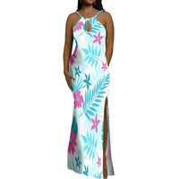 Halter Water Drop Floor-Length Dress For Polynesian Ladies Custom-Made Floral Pattern Evening Dress Stunning Summer Dress