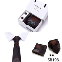 High Quality 7.5 cm Stripe Blue Tie Pocket Square Cufflinks Set For Men Gift Box Wedding Gravatas Fit Workplace