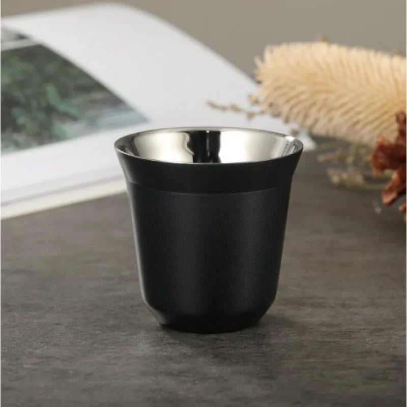 Double Wall Insulated Stainless Steel Espresso Cup Capsule Coffee Mug Metal Drinking Demitasse Cup For Home Indoor or Outdoor