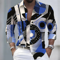 2026 Spring/Autumn New Men's Light Luxury Baroque Style Long-Sleeved Shirt with Color-Blocked Geometric Print Lapel Cardigan