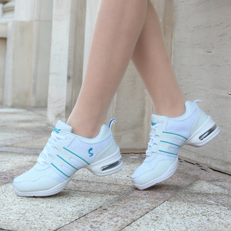 Breathable Dance Sneakers Woman Man Black Red Air Mesh Split-sole Square Dance Salsa Dancing Shoes Girls Ladies Sports Shoes