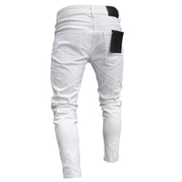 White Embroidery Skinny Ripped Jeans Men Cotton Stretchy Slim Fit Hip Hop Denim Pants Casual Jeans for Men Jogging Trousers