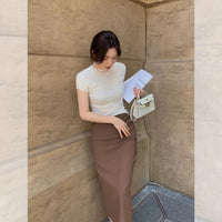 Mid length hip wrap skirt, elastic slim fitting professional one-step skirt, tight and sexy short skirt, high waisted spicy girl