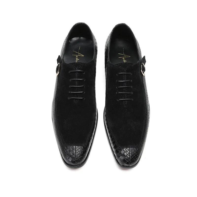 Luxury Men Oxford Shoes Lace up Toe Black Formal Men Shoes Dress Shoes Suede Patchwork Crocodile prints Leather Shoes Men