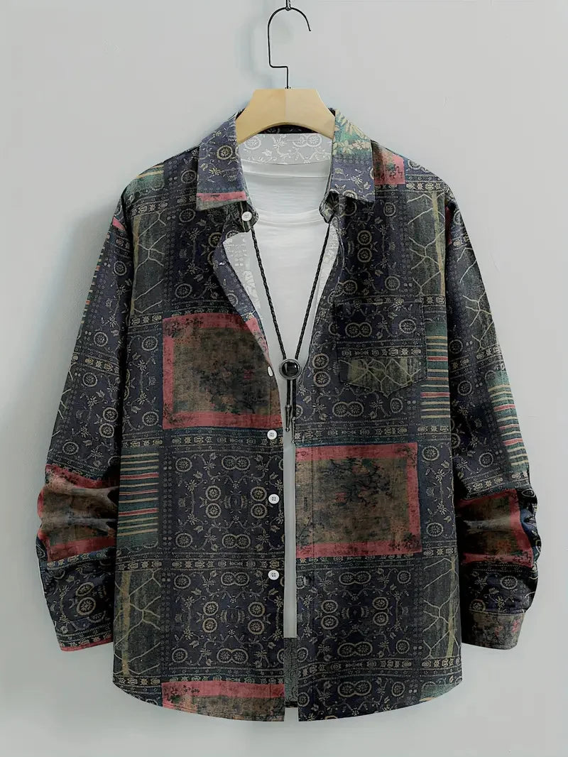 Men's Leopard Printed Shirt Vintage Outdoor Casual Holiday Lapel 3D Printed Lapel Shirt Blue Purple Brown