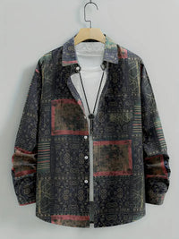 Men's Leopard Printed Shirt Vintage Outdoor Casual Holiday Lapel 3D Printed Lapel Shirt Blue Purple Brown