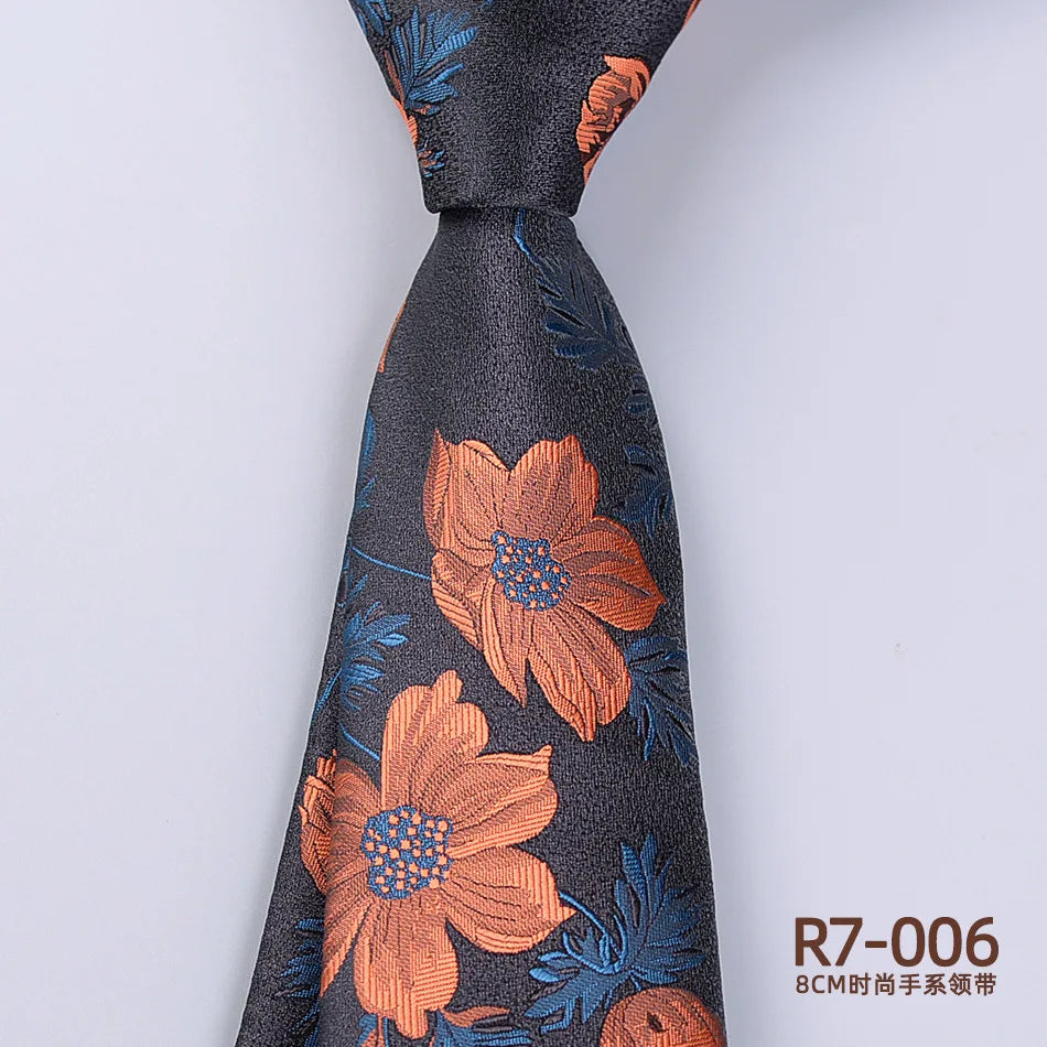 Men's Fashion Silk Tie 8cm Striped Novelty Necktie Blue Green Orange Color Ties For Men Floral Party Ties Wedding Business Gift