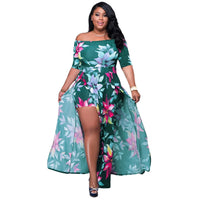 Plus Size XL-5XL Summer Long Maxi Dress Women Short Sleeve Floral Print Night Club Party Bandage Street Dresses Vestidos GL5005