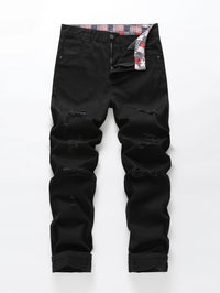 Men’s Slim Fit Ripped Black Jeans Distressed Casual Pants Streetwear Fashion Trousers USA Flag Print Waistband