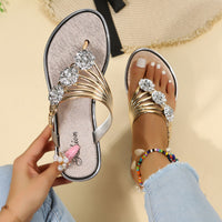 Slippers Flip Flops Woman Flats Shoes Summer Sandals Low Heels Women'S Beach Luxury Casual Rhinestones Gold Sliver Free Shipping