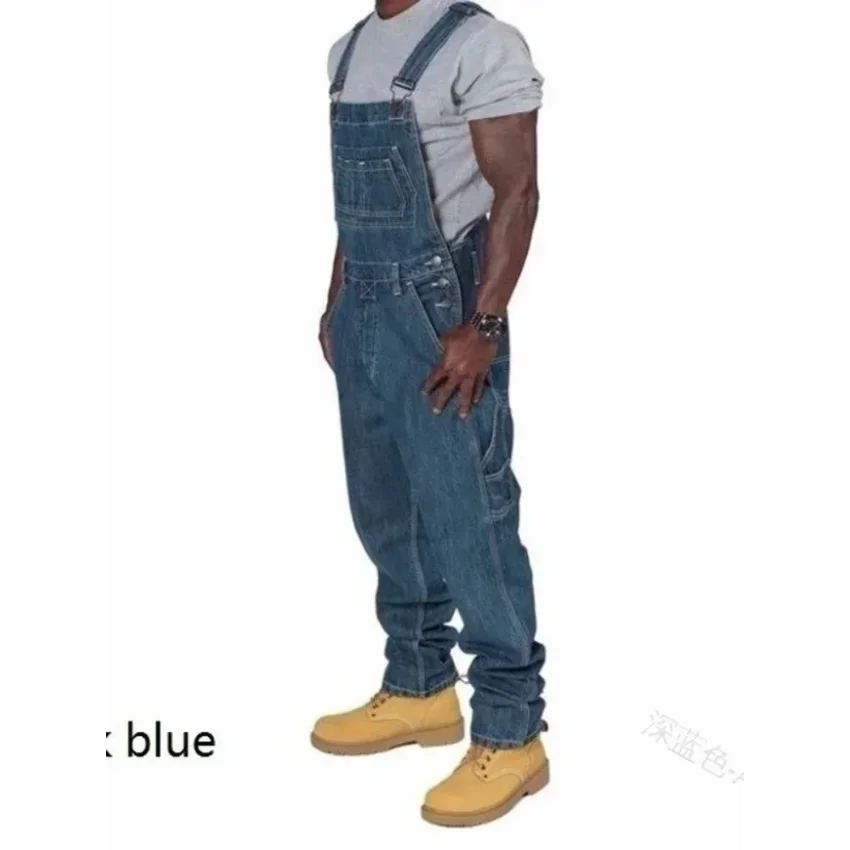 Mens Jeans Overalls Men Pockets Casual Loose Long Denim Pants Slim Splice Straight Rompers Autumn