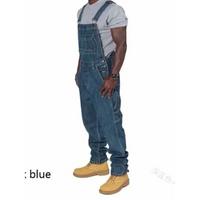 Mens Jeans Overalls Men Pockets Casual Loose Long Denim Pants Slim Splice Straight Rompers Autumn