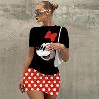 Disney Mickey Mouse Print Bodycon Dress - Women's Short Sleeve Club Party Dress