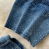 Denim Pant Set Women Two Piece Sets Sexy Matching Sets Sleeveless Short Tops Long Flare Pants High Waist Slim Hot Diamond