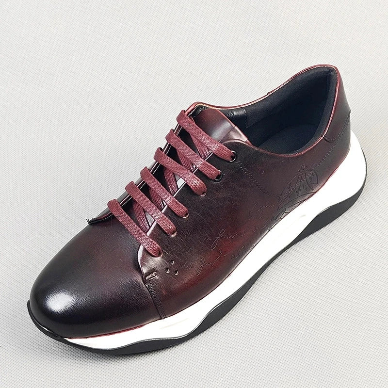 Luxury Handmade Genuine Cowhide Leather Casual Oxfords Mens Dress Shoes Height Increasing Lace-up Flat Sneakers for Men