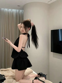 Y2K's new solid-color halter-neck backless dress is a sexy, elegant and slimming short skirt for women in summer