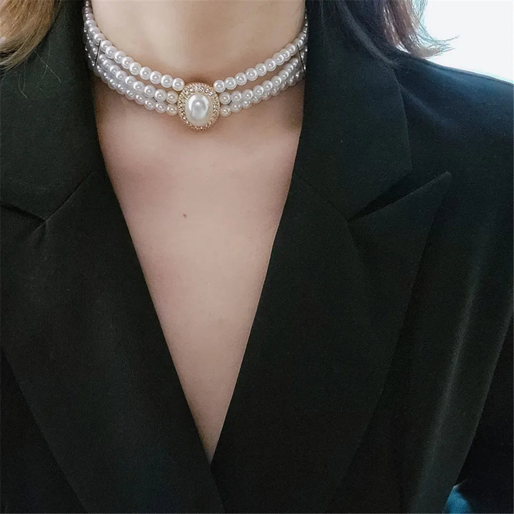 Luxury Vintage Three-layer Pearl Collar Choker, 2023 New In Trend Jewelry Fashion Woman's Choker Necklace on the Neck Party Gift