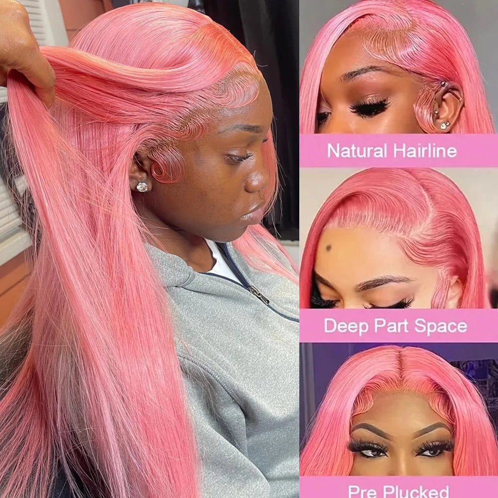 30 36 Inch 13x4 Pink Lace Front Wig Human Hair 13x6 Straight Hd Lace Frontal Wig For Women Brazilian 613 Light Pink Colored Wigs