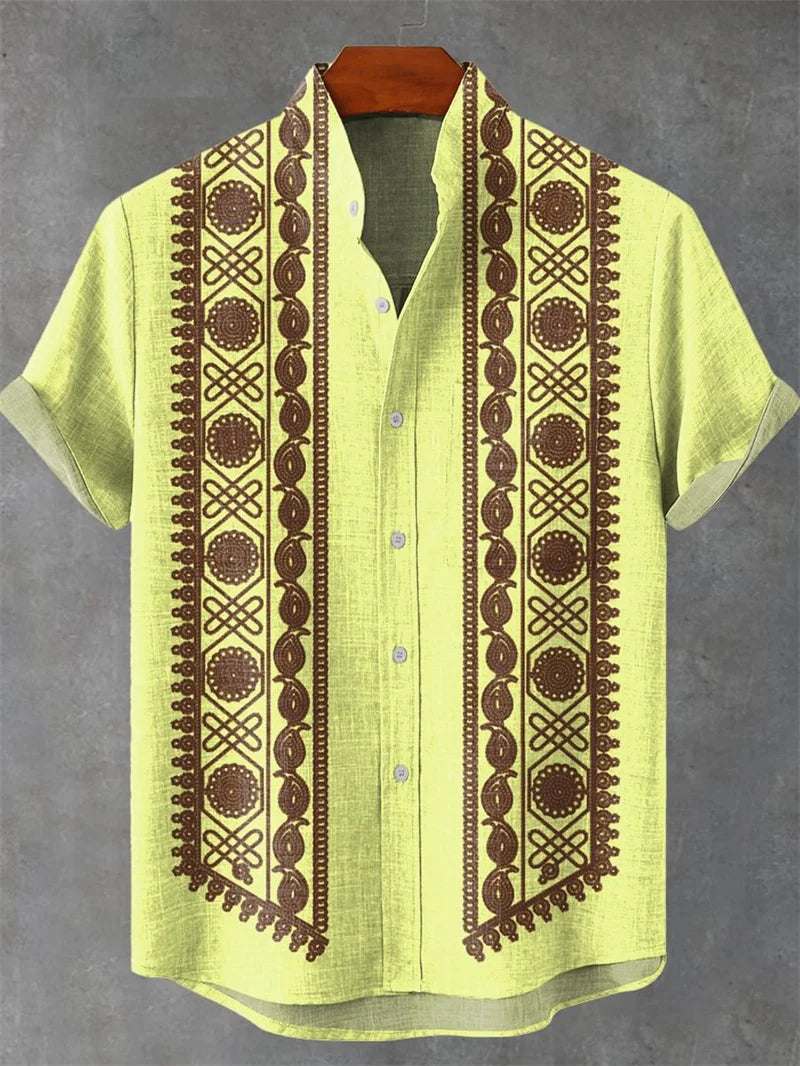 Men's Short Sleeve Linen 100% Shirt 3D Octopus Print Funny Art Hawaiian Leaf Flip-Collar Shirt New Collection