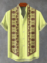 Men's Short Sleeve Linen 100% Shirt 3D Octopus Print Funny Art Hawaiian Leaf Flip-Collar Shirt New Collection