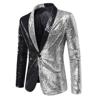 Shiny Sequin Men's Suit Jacket, Stage Performance Coat, White Silver Blue Red Purple Blazers V-neck Single Button S M L XL XXL