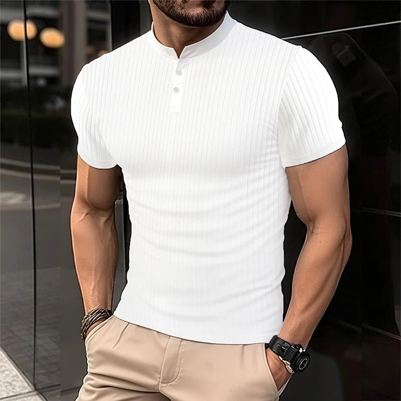 2025 Men's Summer Short Sleeve Polo Breathable Comfortable Polo Casual Solid Color Shirt Button T-Shirts Dropshipping