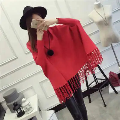 2022 Winter Women Turtleneck Pullover Korean Fashion Plus Size Loose wool Batwing Sweater Ladies Knitted Ponchos and Capes Coat