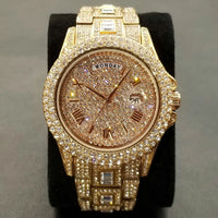 TikTok Hot Diamond Wristwatch For Men Luxury 18K Gold Plated Quartz Watches Day Date Nightclub Party Watch Unisex Rapper Jewelry