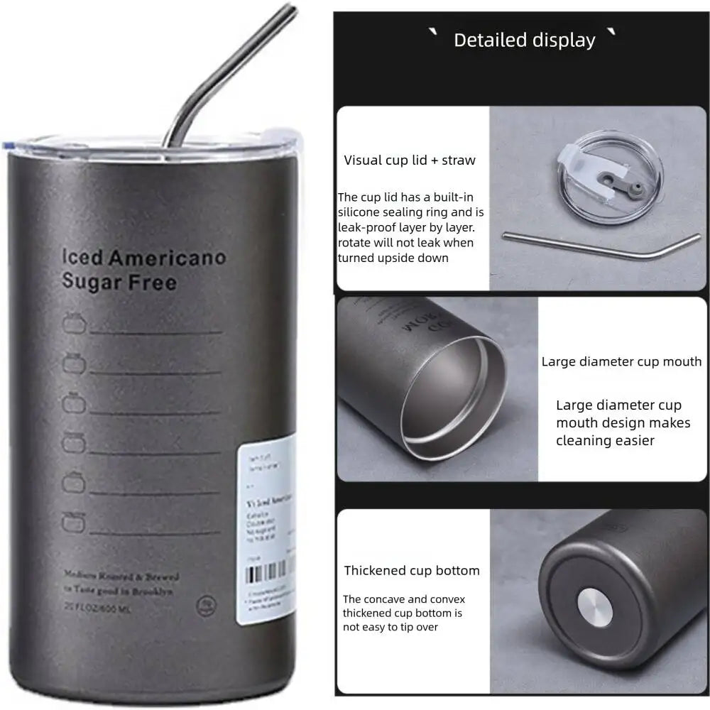 20 Oz Latte Coffee Cup, 304 Stainless Steel Iced Drink Cup with Straw and Lid, Insulated Cup, Cooling Vacuum Drinkware Reusable.