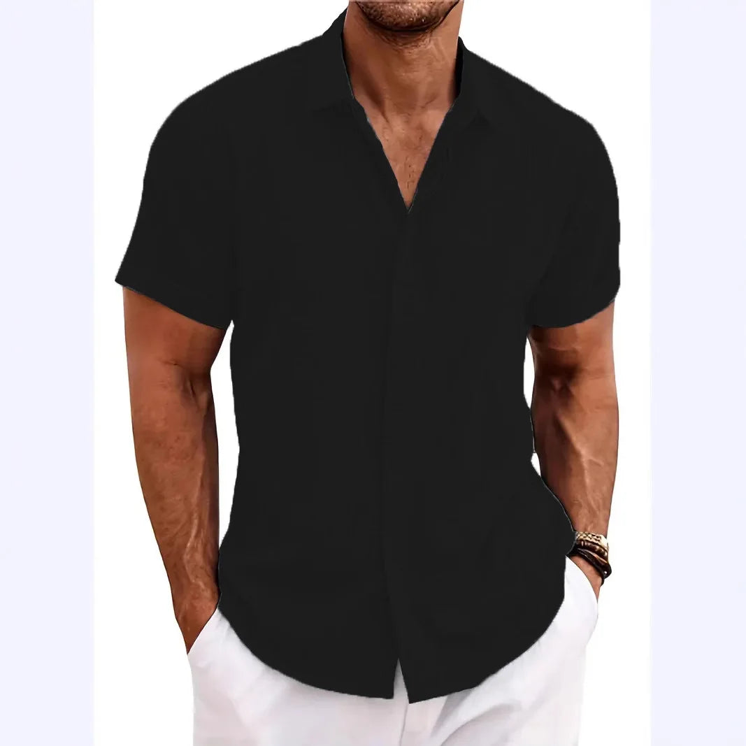 Men's Linen Shirts Short Sleeve Casual Shirts Button Down Shirt for Men Beach Summer Wedding Shirt