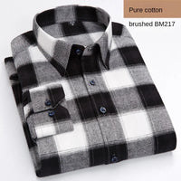 Cotton Plaid Shirt Men's Long-Sleeved High-End Clothing Casual Plaid Flannel Shirt 100% Cotton Button Tops Male Leisure Shellort