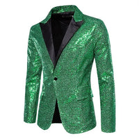 Shiny Sequin Men's Suit Jacket, Stage Performance Coat, White Silver Blue Red Purple Blazers V-neck Single Button S M L XL XXL