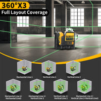 2025 NEW Dewalt DW089LG 3 Sides*360 Degree Vertical 12V Lithium Battery 12 Lines Laser Level 360 Horizontal Green Meter Outdoor