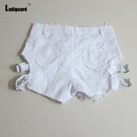 Ladiguard Sexy Ripped Denim Shorts Women Fashion Lace-up Short Jeans 2023 Summer New Dance Panties Ladies Vintage Demin Hotpants