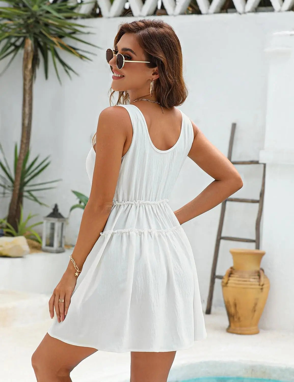 Summer Women's O-Neck Pockets Dress Casual Sleeveless Vest Mini Dress Beach Holiday Solid Color Dresses Elegant Female Vestidos