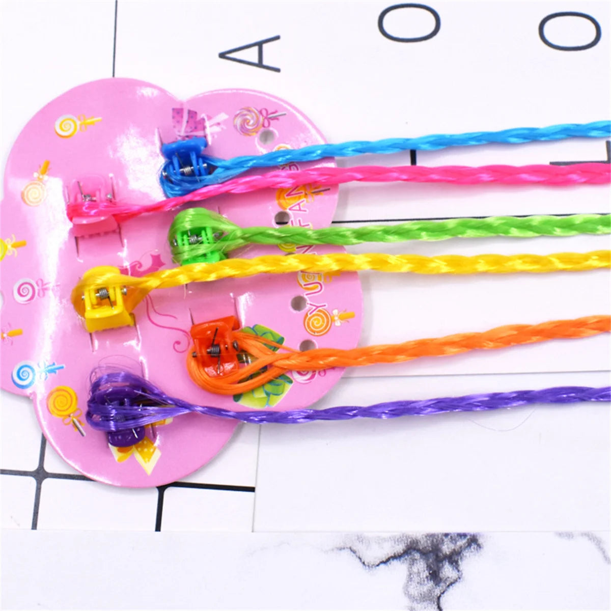 6Pcs/Set Colorful Braids Hair Extensions with Hair Clips Girls Rainbow Braided Ponytail Hairpieces Hair Accessories for Kids