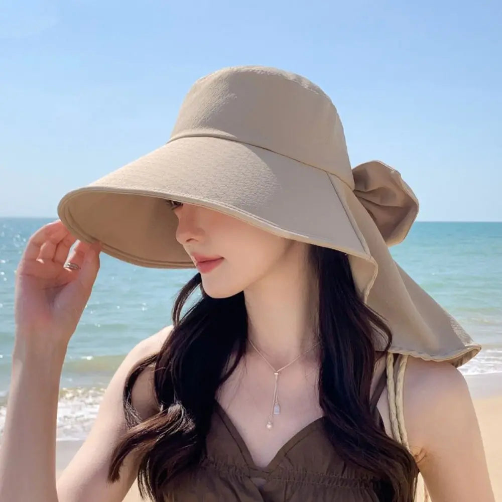 UPF 50+ UV Protection Bow Bucket Hat Sunscreen Wide Brim Outdoor Sun Hat Portable Adjustable Fisherman Cap Women