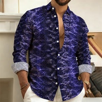 2026 New Men's Shirt: Snake-Print Long-Sleeve Shirt  Stylish Slim-Fit Turn-Down Collar Shirt, Streetwear Trend, Hawaiian Style