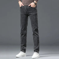 Men Casual Stretch Jeans Male 2025 New Fashion Classic Business Straight Leg Smoke Gray Work Denim Trousers Brand Clothing