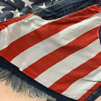 Denim Shorts Women Jeans Knee Length Pentagram Print Tassels Mid Waist Washed Distressed 2025 Streetwear Summer Short Pants